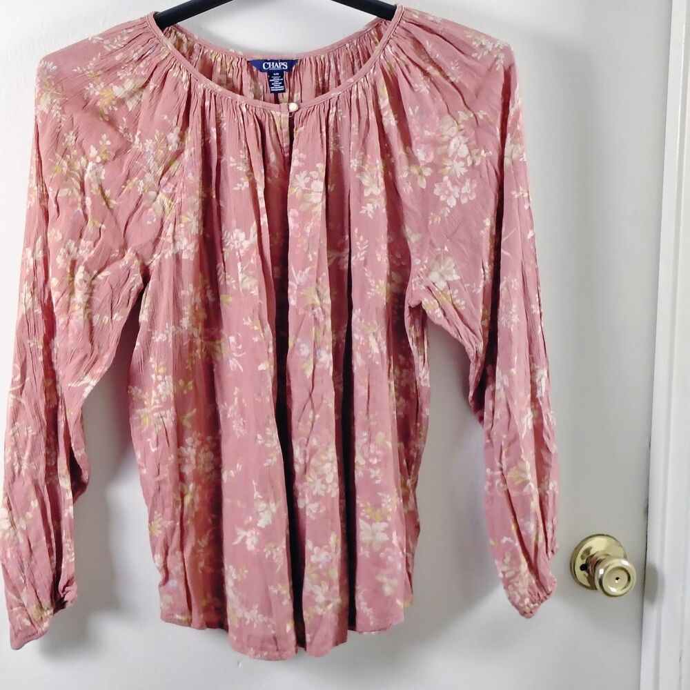Chaps Women's Large Blouse BOHO Multicolor Floral Long Sleeve
